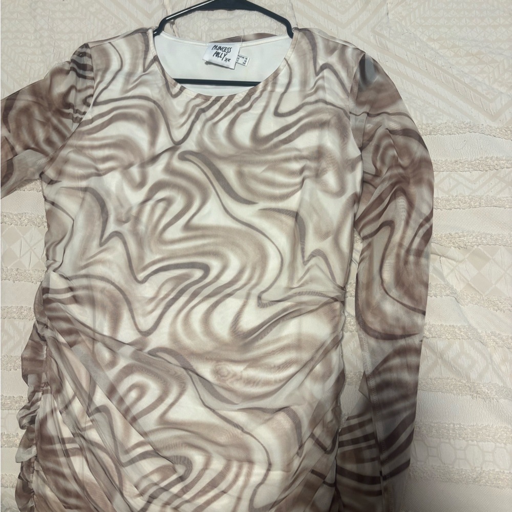 Princess Polly Beige and Cream Swirl Mini Dress